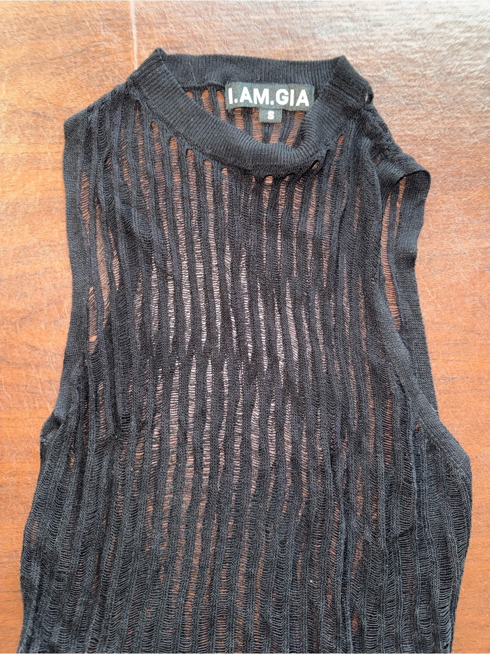 I.AM.GIA Black Open-Knit Sleeveless Tank